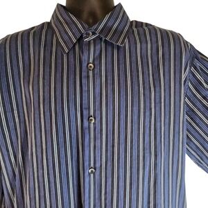 Calvin Klein Blue Black‎ Striped Button Up Shirt Long Sleeve Cotton Mens XL